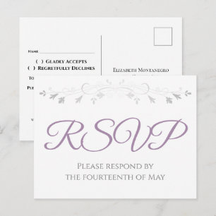 Silver och Purple Enkel Elegans Bröllops RSVP Vykort