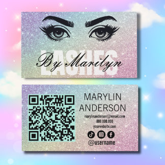 Silver och Rainbow Ombre Lash Tech QR-kod Visitkort