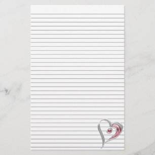 Silver och Red Heart Stationery med linjer som til Brevpapper