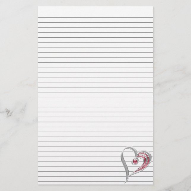 Silver och Red Heart Stationery med linjer som til Brevpapper (Framsida)