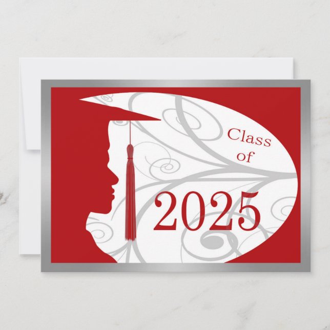 Silver och Red Man Silhouette 2025-kort Inbjudningar (Framsida)