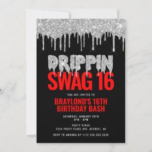 Silver och röd Drippin Swag 16 födelsedag  Inbjudningar
