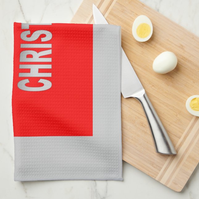 Silver och Röda God jul Kökshandduk (Vikt i Fjärdedel)