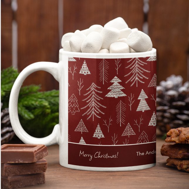 Silver och Röda Julgran-skogen Mönster Kaffemugg (Skapare uppladdad)
