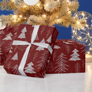 Silver och Röda Julgran-skogen Mönster Presentpapper