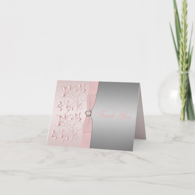 Silver och rosa blomsterknut tackkort (Framsida)