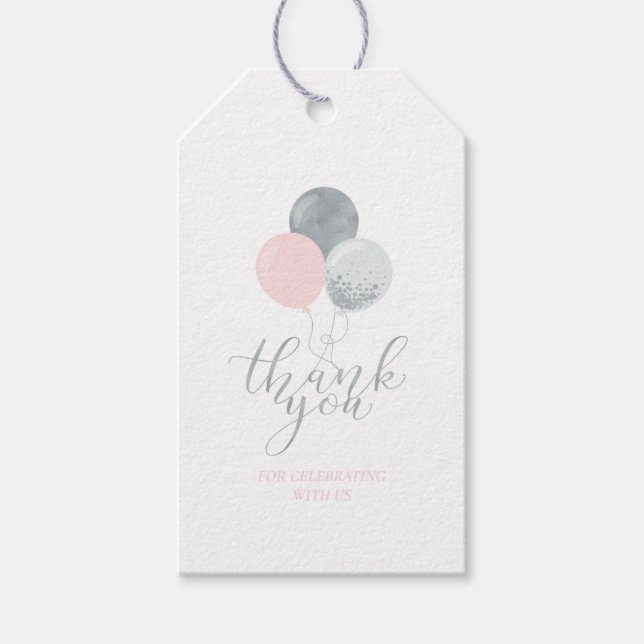 Silver och Rosa Bubblor | Party Tack för favoritta Presentetikett (Framsidan)