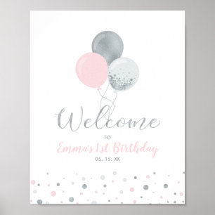Silver och Rosa Bubblor Välkomsthälsning för för Poster