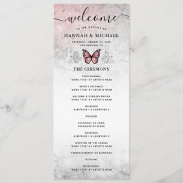 Silver och Rosa Butterfly Bröllop Program