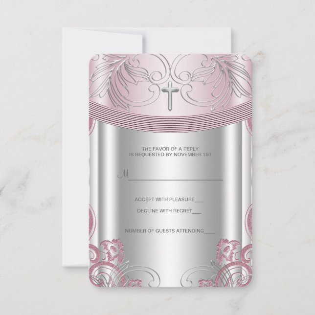 Silver och rosa dopbekräftelse för babyflicka OSA kort (Framsida)