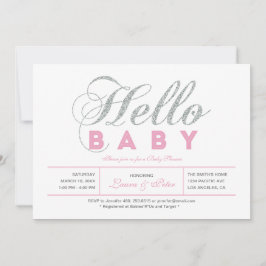Silver och Rosa | Flickor, Chic Typography Baby Sh Inbjudningar