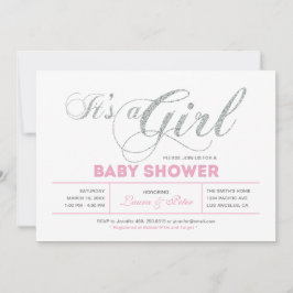 Silver och Rosa | Flickor, Chic Typography Baby Sh Inbjudningar