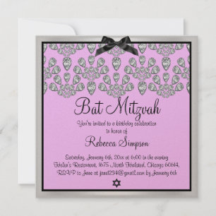 Silver och Rosa för diamanter Bat mitzvah Inbjudan