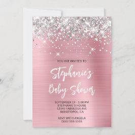 Silver och Rosa Glam Online Registry Baby Shower Inbjudningar