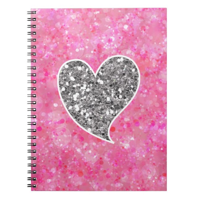 Silver och Rosa Glittery Hearts Anteckningsbok (Framsidan)