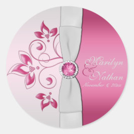 Silver och Rosa Monogrammed 1,5-tums rund etikett