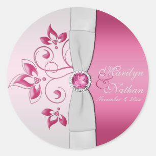 Silver och Rosa Monogrammed 1,5-tums rund etikett