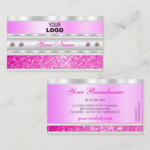 Silver och Rosa Sparkling Glitter med Logotyp Visitkort