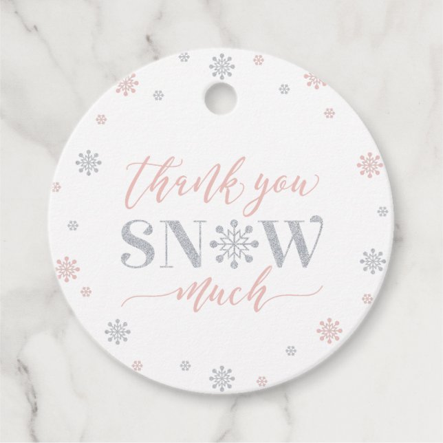 Silver och Rosa Winter Wonderland Party Tack Gåvor Etiketter (Framsida)