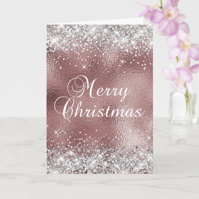 Silver och Rose Gold Glänsande Folie God Jul Kort (Orkide)