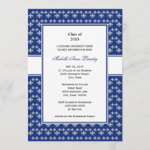 Silver och Royal Blue Fleur de Lis Studenten Inbjudningar