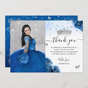 Silver och Royal Blue Quinceañera Photo Birthday Tack Kort