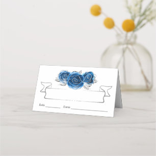 Silver och Royal Blue Ro Elegant Foldad Bord Placeringskort