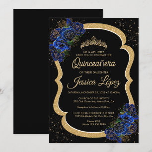 Silver och Royal Blue Ro Elegant Quinceanera Inbjudningar