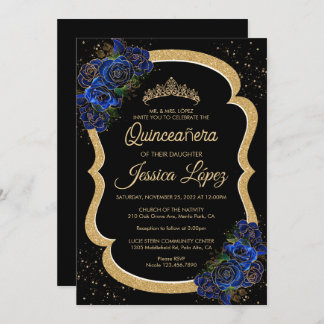 Silver och Royal Blue Ro Elegant Quinceanera Inbjudningar