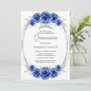 Silver och Royal Blue Ro Elegant Quinceanera Inbjudningar