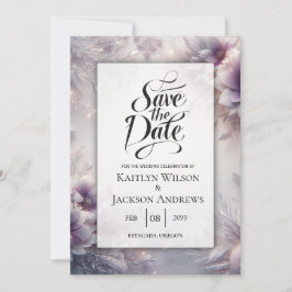Silver och Soft Amethyst Vinter Blommar Spara Datumet