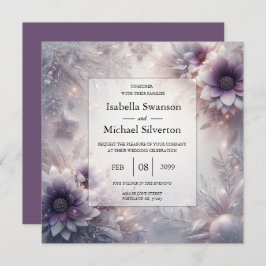 Silver och Soft Ametyst Winter Blooms Bröllop Inbjudningar