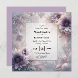 Silver och Soft Ametyst Winter Blooms Bröllop Inbjudningar