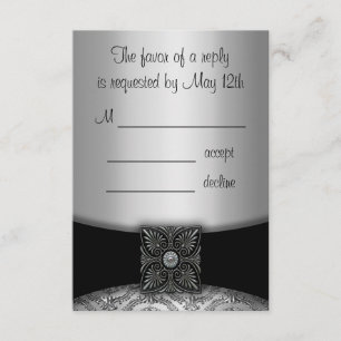 Silver och svart Damask RSVP-kort OSA Kort
