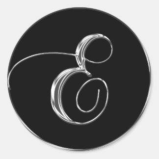Silver och svart formeln Bröllop monogram E förseg Runt Klistermärke