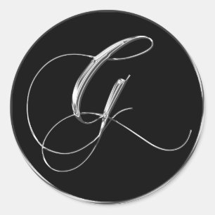 Silver och svart formeln Bröllop Monogram G förseg Runt Klistermärke