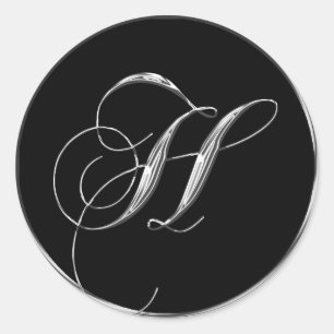 Silver och svart formeln Bröllop Monogram H förseg Runt Klistermärke