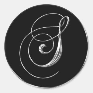 Silver och svart formeln Bröllop Monogram S förseg Runt Klistermärke
