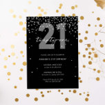 Silver och svart glitter gnistra 21:a födelsedag inbjudningar<br><div class="desc">Den här fina 21:a inbjudan innehåller diskar för gnistra i silver på svart bakgrund. Om du vill göra en mer avancerad anpassning av den här designen,  t.ex. ändra layout,  teckensnitt eller storlek text,  klickar du på knappen "CUSTOMIZE" ovan. Kontakta mig om du vill ha några frågor!</div>