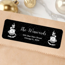 Silver och svart jul returadress etikett
