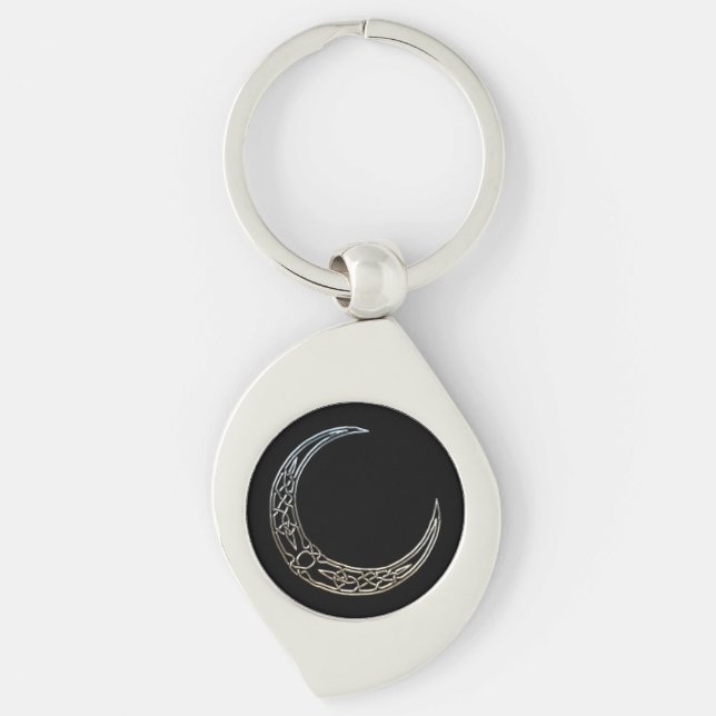 Silver och svart keltiska halvmånen Måne Swirl Silverfärgad Nyckelring (Framsidan)