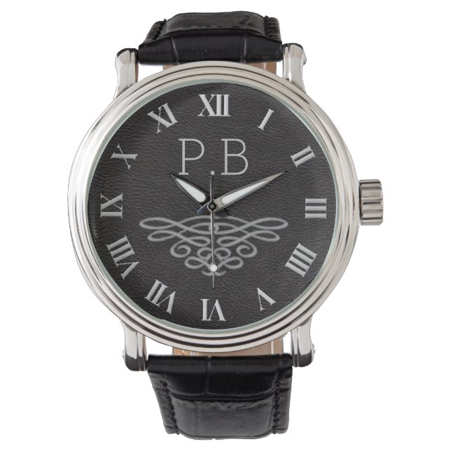 Silver och svart monogram herr armbandsur (Framsida)