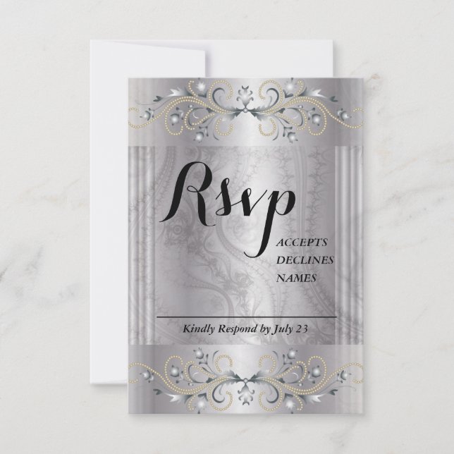 Silver och svart Rsvp-kort OSA Kort (Framsida)