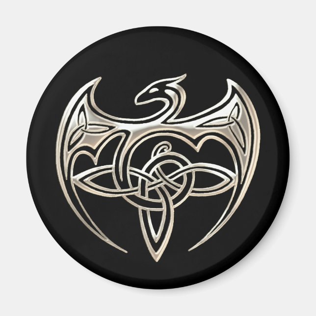 Silver och svarta draken Trine Celtic Knots Art Magnet (Framsidan)