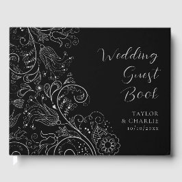 Silver och Svarta Eleganten Blommigt Bröllop Gästböcker