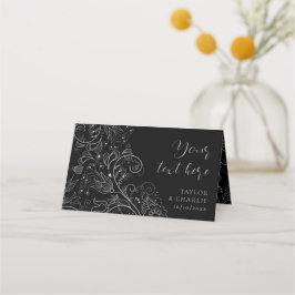 Silver och Svarta Eleganten Blommigt Bröllop Placeringskort
