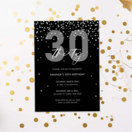 Silver och svarta glitter gnistra 30års födelsedag inbjudningar