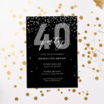 Silver och svarta glitter gnistra 40-årsdagen inbjudningar<br><div class="desc">Den här fina 40:e inbjudan innehåller diskar för gnistra i silver på svart bakgrund. Om du vill göra en mer avancerad anpassning av den här designen,  t.ex. ändra layout,  teckensnitt eller storlek text,  klickar du på knappen "CUSTOMIZE" ovan. Kontakta mig om du vill ha några frågor!</div>