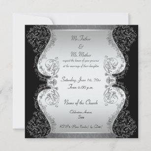 Silver- och svartelegant bröllopinbjudningar inbjudningar