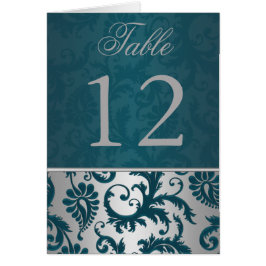 Silver och Teal Damask II-Bordsnummer 2 Hälsningskort